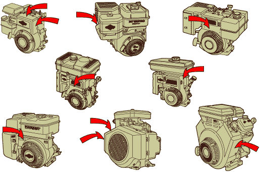 Briggs & Stratton horizontal-shaft engines — model number locations